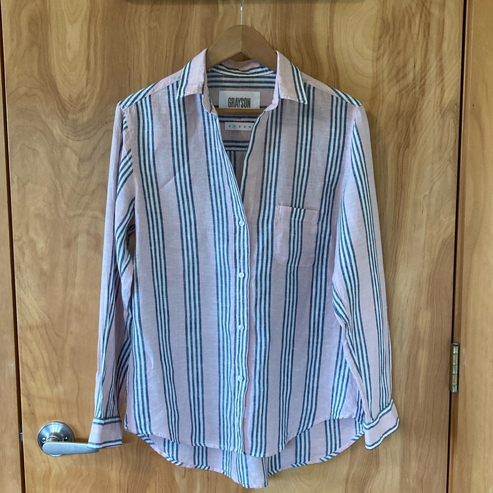 Pink and Blue Striped Women's Top